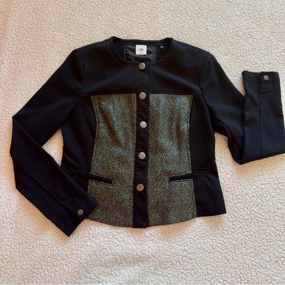 CAbi Media Jacket 3036 Black Green Metallic Cropped Blazer M